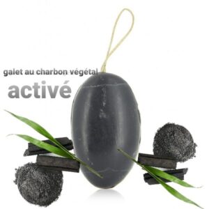 Savon Galet au Charbon végétal activé 155 gr avec corde
